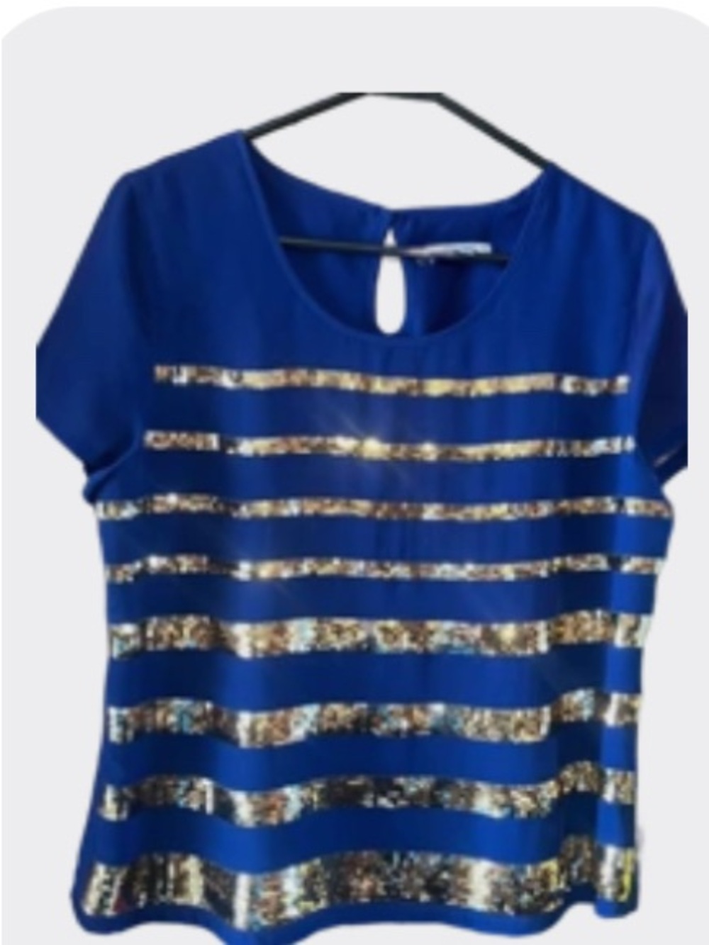 Jennifer Lopez Royal Blue Short Sleeve Top with Gold Sequin Stripes